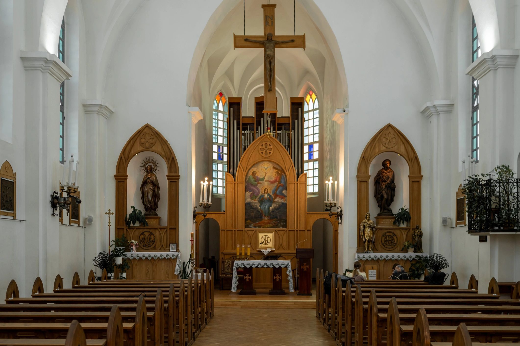 Church interior with aisle and altar