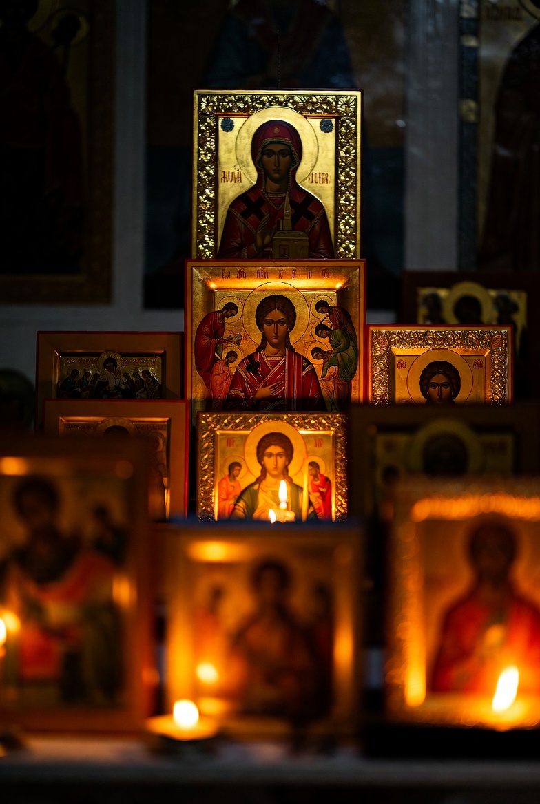 Holy icons by candlelight