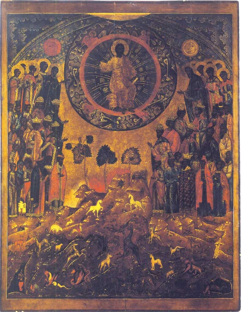 Icon of Psalm 148, Praise the Lord from the Heavens: Christ above, with the angels, saints and all creation