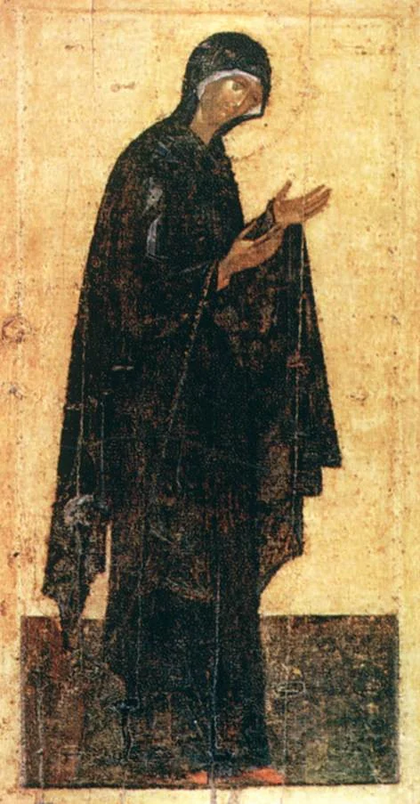 Icon of the Mother of God turned in prayer toward Christ, from a row of icons attributed to Theophanes the Greek