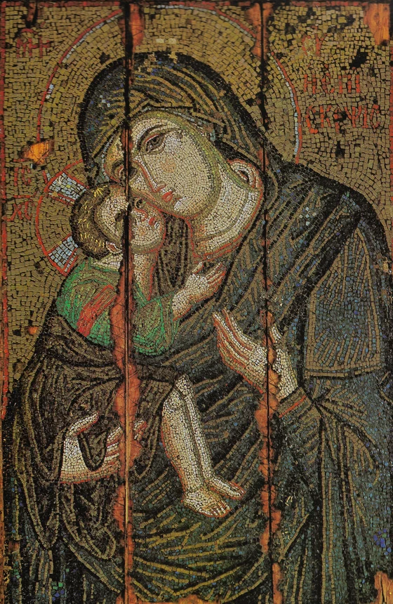 Mosaic icon of the Virgin of Tenderness (Episkepsis), Byzantine, 14th century
